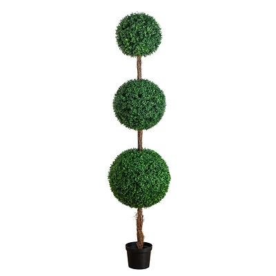 7ft. UV Resistant Artificial Triple Ball Boxwood Topiary Tree (Indoor/Outdoor)