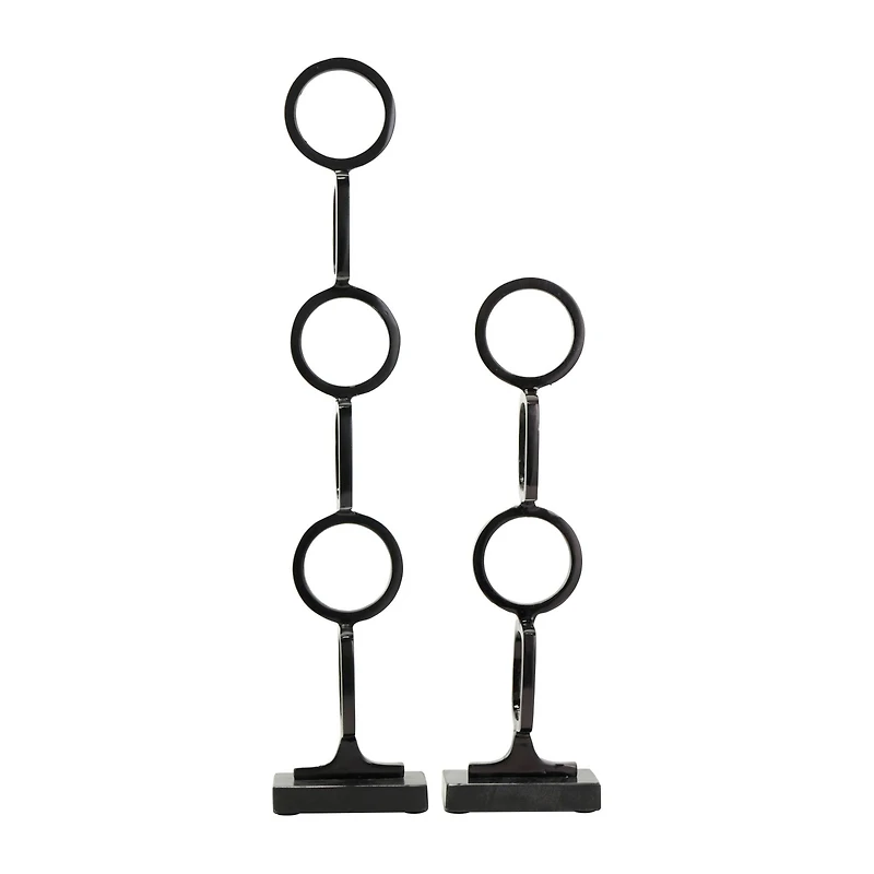 Aluminum Abstract Stacked Geometric Rings Sculpture with Marble Base Set