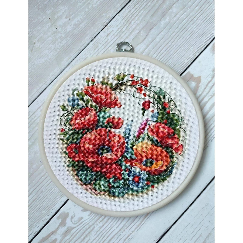 Luca-S Composition with Poppies Counted Cross Stitch Kit with Display Hoop