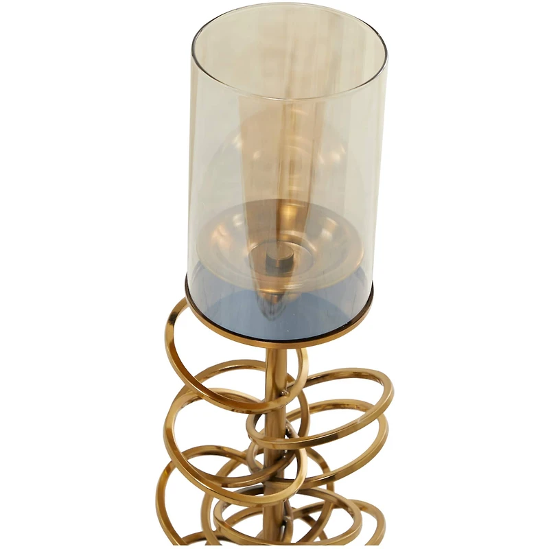 The Novogratz Gold Metal Ring Stand Pillar Hurricane Lamp Set