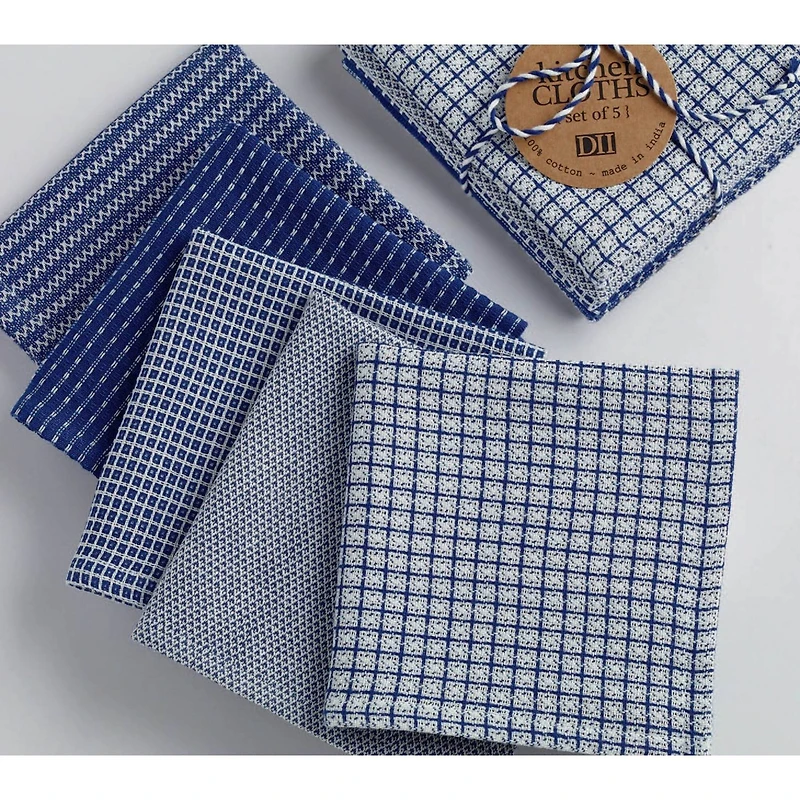 DII® Mixed Print Blue Dishcloths, 5ct.