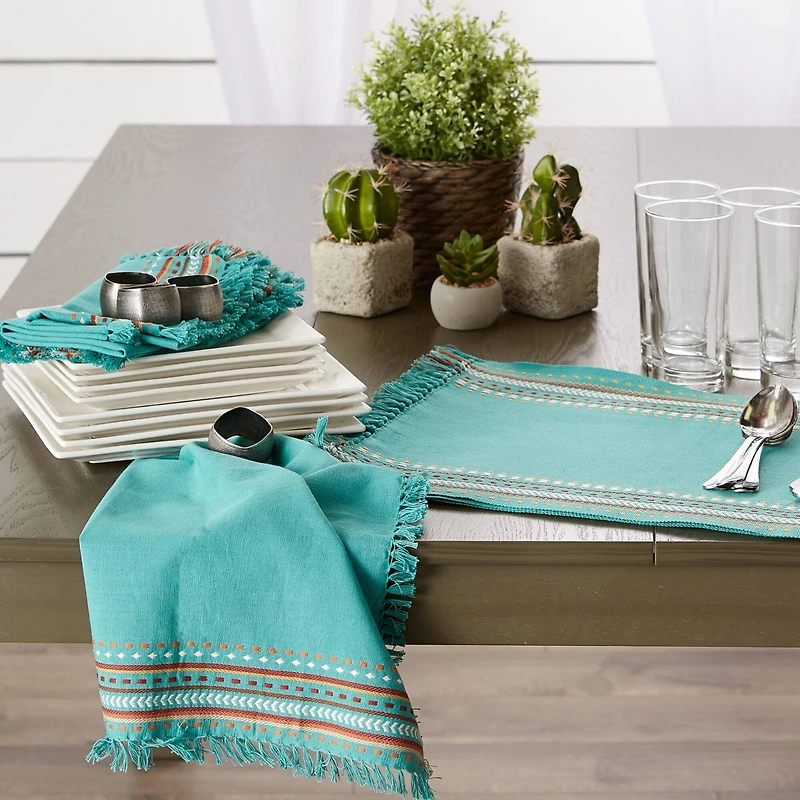 DII® Agate Blue Hacienda Stripe Fringed Cloth Dinner Napkins, 6ct.