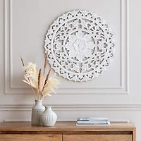Habitat Etta 24" White Carved Floral Round Wall Art