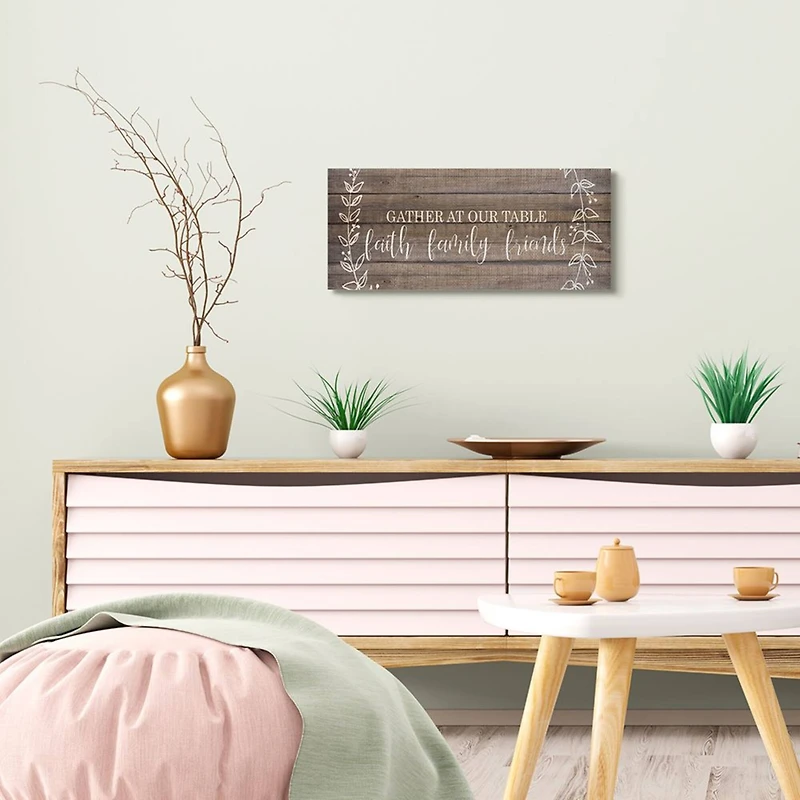 Stupell Industries Faith Family Friends Quote Wood Pattern Rustic Phrase Canvas Wall Art