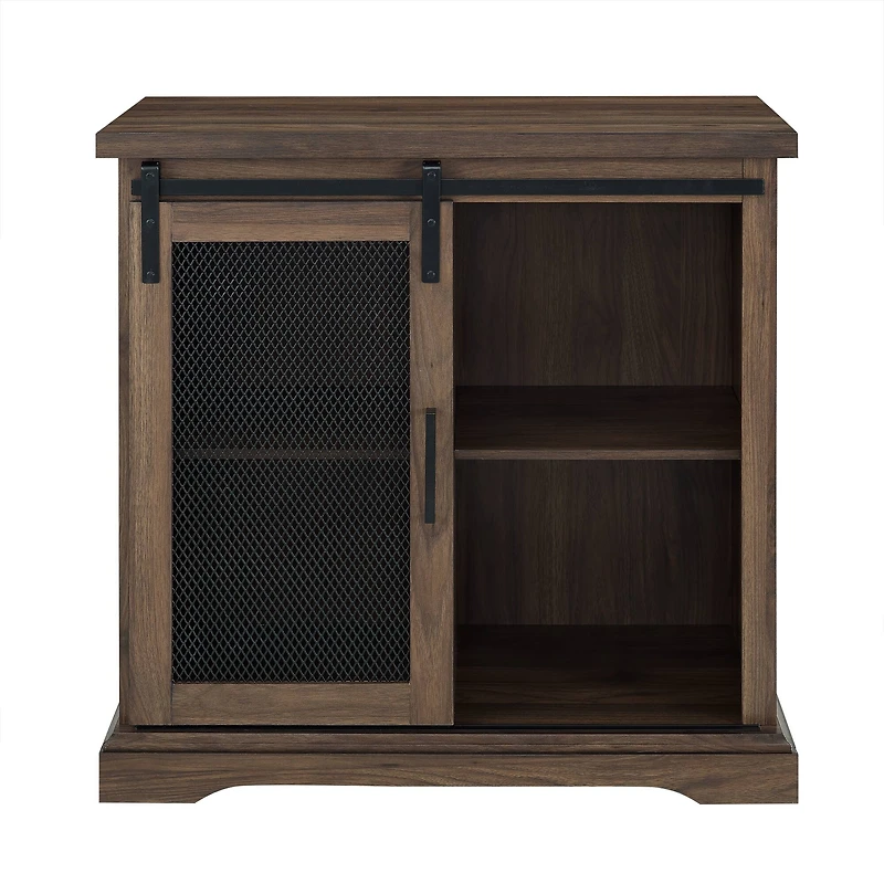 Walker Edison 32" Dark Walnut Sliding Mesh Metal Door Accent Cabinet