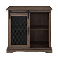 Walker Edison 32" Dark Walnut Sliding Mesh Metal Door Accent Cabinet