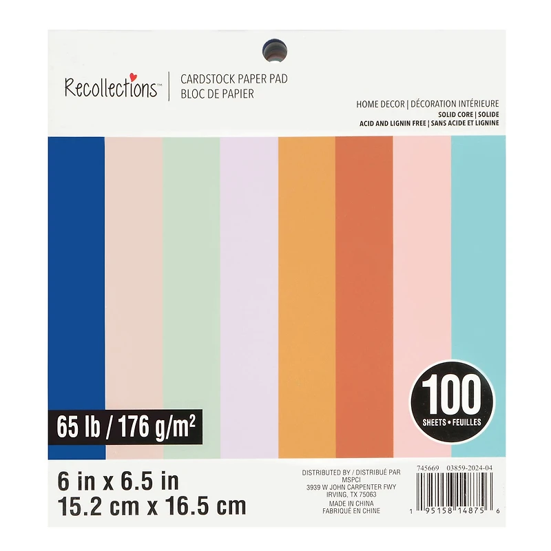 6" x 6.5" Home Décor 65lb. Cardstock Paper Pad by Recollections™, 100 Sheets