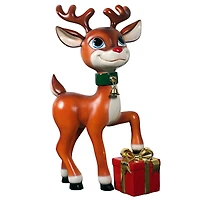 3ft. Belle Santa's Red-Nosed Christmas Reindeer Statue