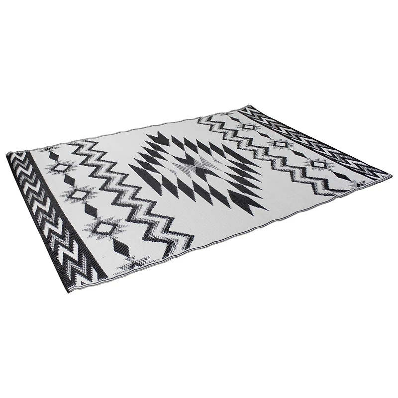 Black & White Aztec Print Rectangular Outdoor Area Rug, 4ft. x 6ft.
