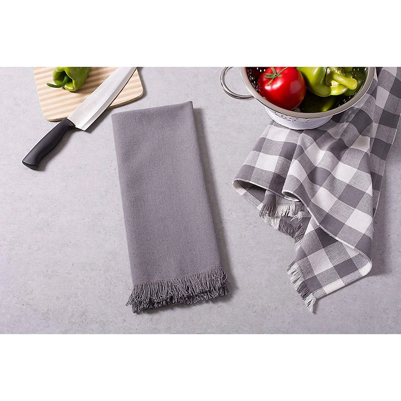DII® Gray Heavyweight Fringed Dishtowel Set