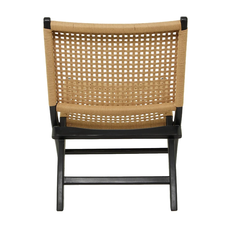 34" Black Wood Handmade Woven Folding Chair