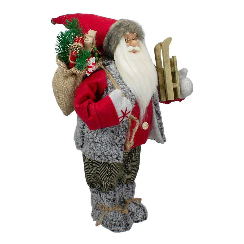 18" Standing Santa Christmas Figure Carrying Presents & Sled