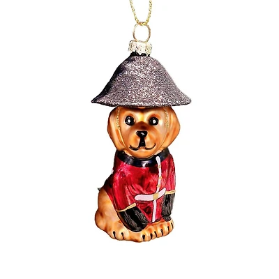 Wizardi 11.81" Christmas Dog in Guard Outfit Glass Ornament