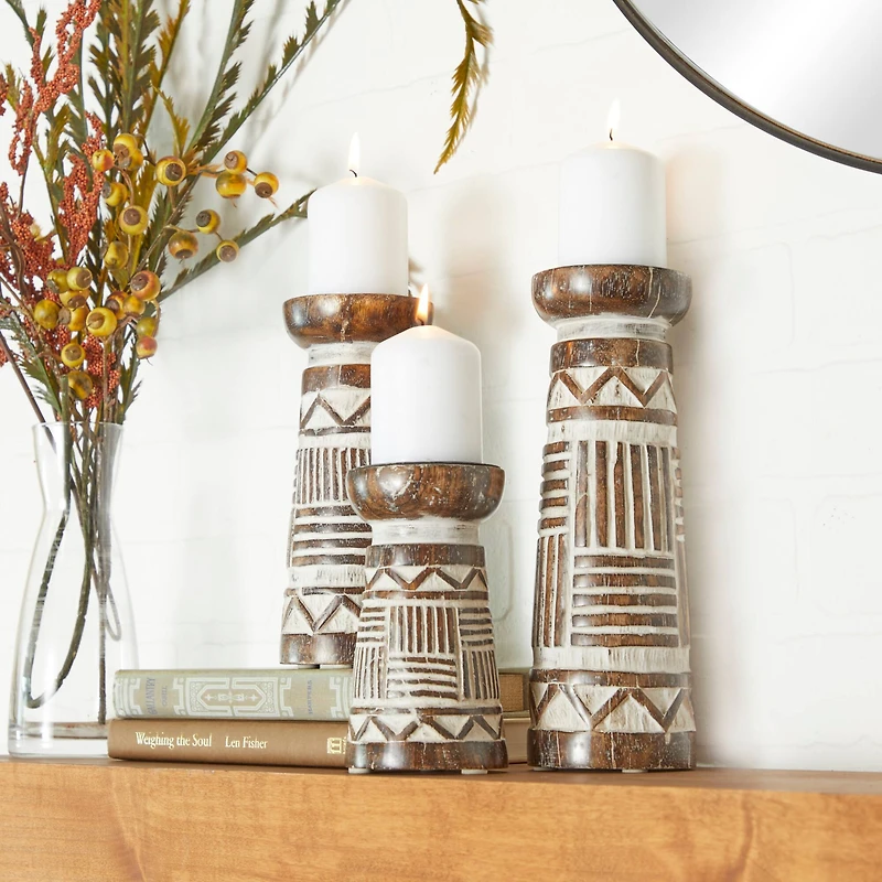 Brown Eclectic Candle Holder Set