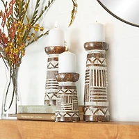 Brown Eclectic Candle Holder Set