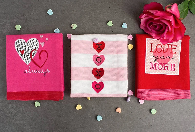 DII® Valentines Day Embroidered Dishtowels, 3ct.