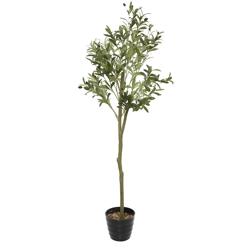 59" Green Plastic Olive Artificial Tree With Black Melamine Pot