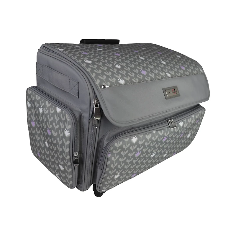 Everything Mary Purple Floral 4 Wheel Collapsible Deluxe Sewing Machine Storage Case