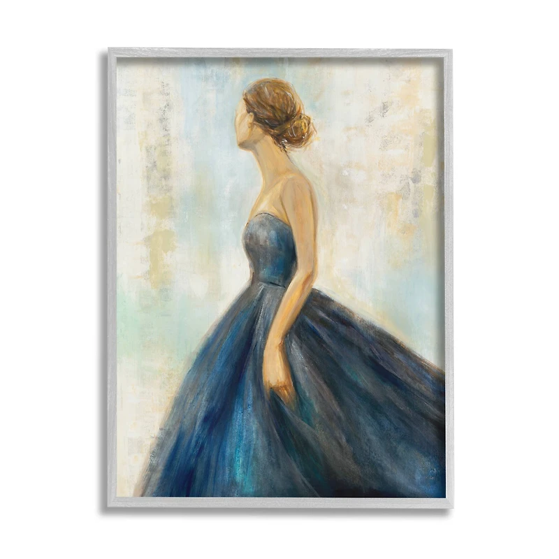 Stupell Industries Young Woman Blue Dress Soft Focus Pose in Gray Frame Wall Art