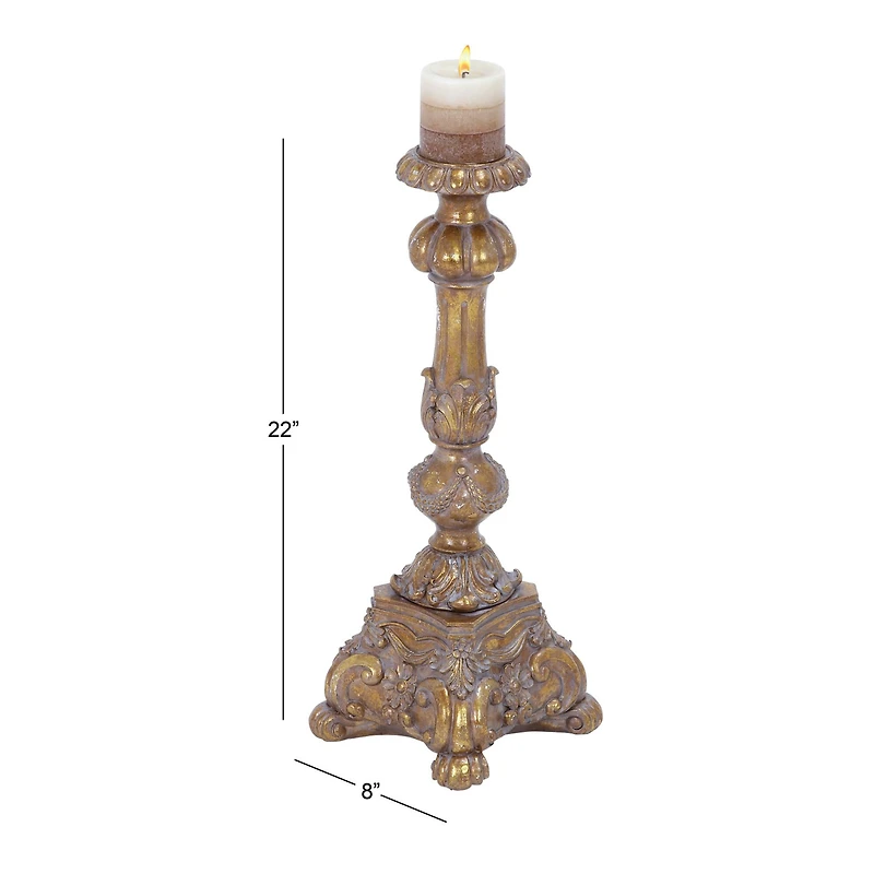 22" Gold Polystone Rustic Candlestick Holder