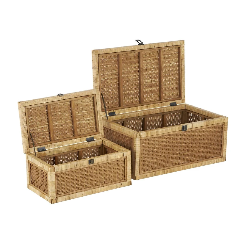 Brown Rattan Storage Box Set with Wrapped Light Brown Edges