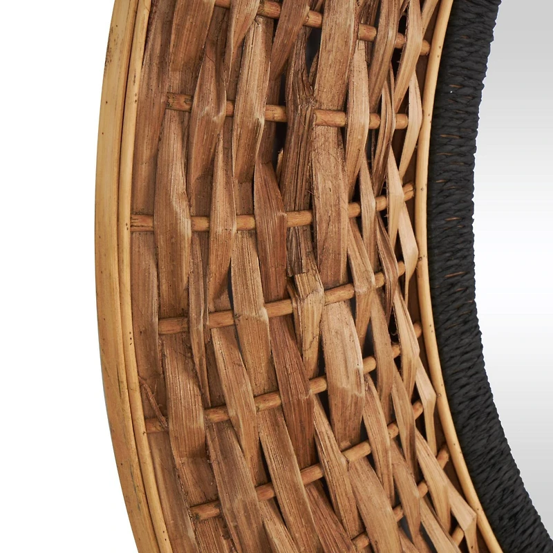 Brown Seagrass  Handmade Wall Mirror with Black Inner Frame