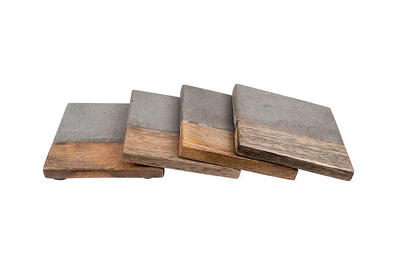 Hello Honey® Square Cement & Wood Coaster Set
