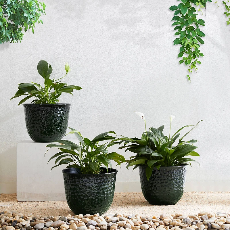 Glitzhome® 11.75" Honeycomb Textured Green Faux Ceramic Plastic Planters, 3ct.