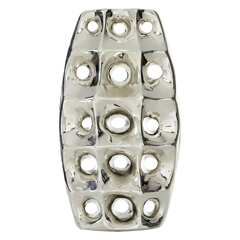 Silver Ceramic Modern Vase, 14" x 8" x 4"