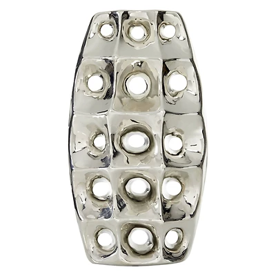 Silver Ceramic Modern Vase, 14" x 8" x 4"