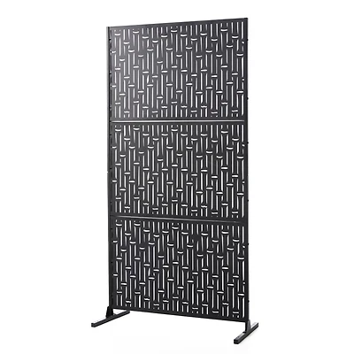 Glitzhome® 6ft. Black Galvanized Steel Bamboo Pattern Privacy Screen Fence Panel & Room Divider