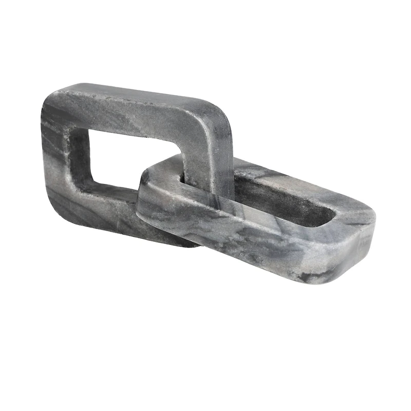 9.75" Gray Marble Geometric 2-Link Chain Sculpture Décor