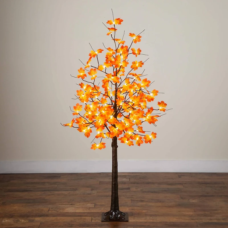 5ft. Pre-Lit Minimalist Autumn Maple Artificial Fall Tree with 96 Warm White LED Lights