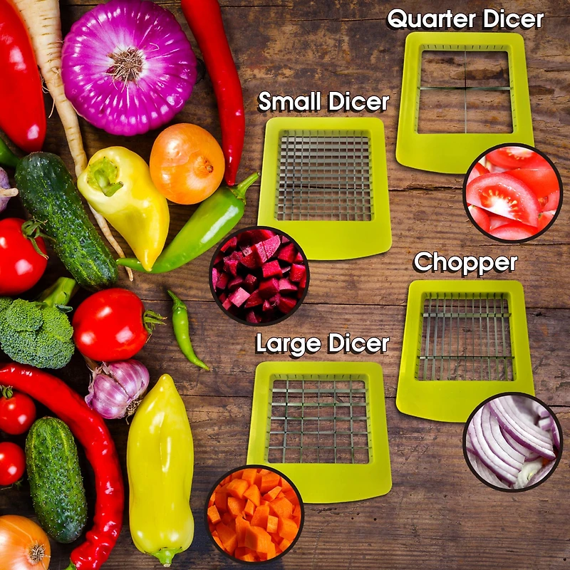 MegaChef 10-in-1 Multi-Use Salad Spinning Slicer, Dicer & Chopper with Interchangeable Blades & Storage Lids