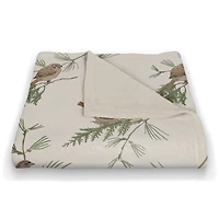 Pine & Birds on White Coral Fleece Blanket