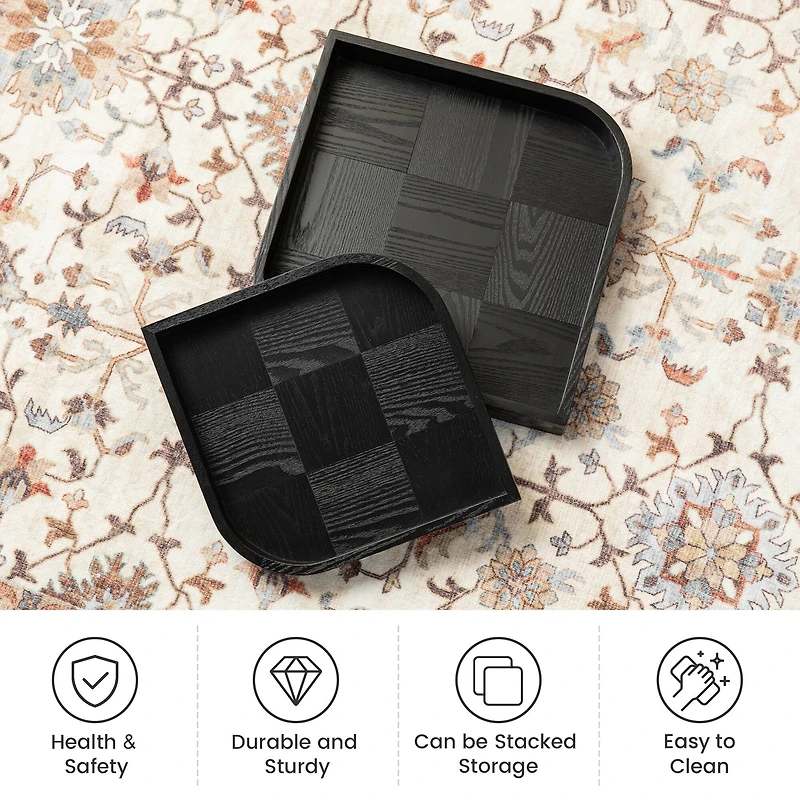 Glitzhome® Black Leaf Shape Ash Wood Decorative Trays Set