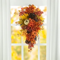 Glitzhome® 27" Fall Dahlia, Pumpkin, Leaf & Berry Swag