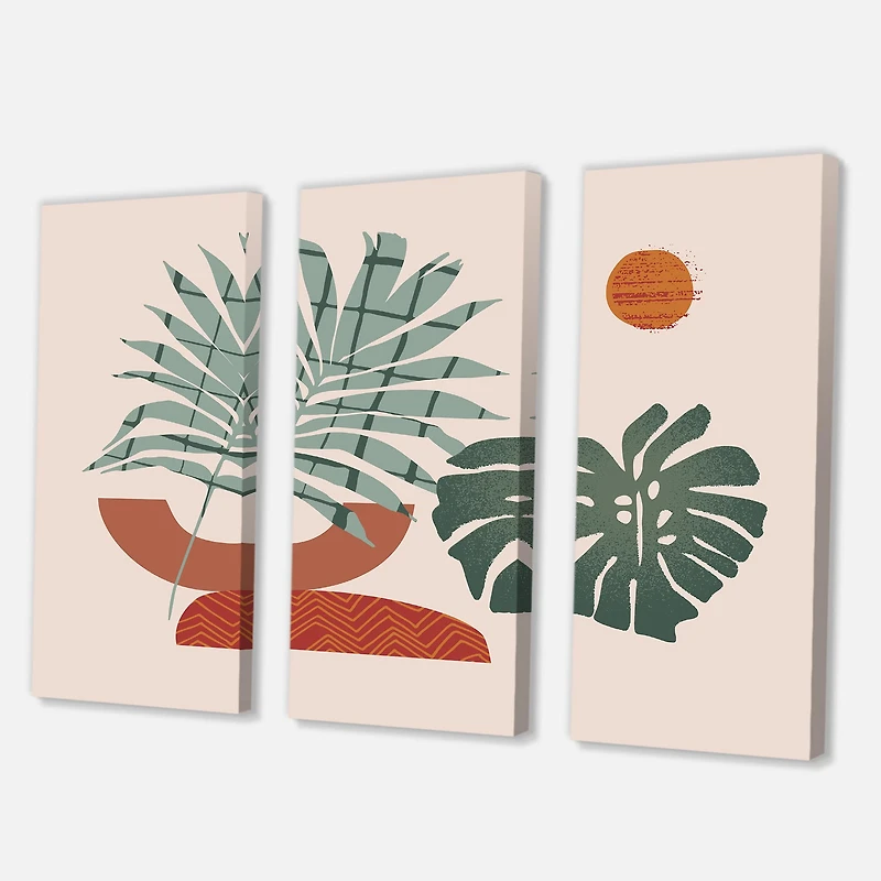 Designart - Moon & Sun Shapes In Retro Green & Terracotta Tone