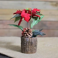10" Artificial Poinsettia with Pinecone & Berries Potted Plant