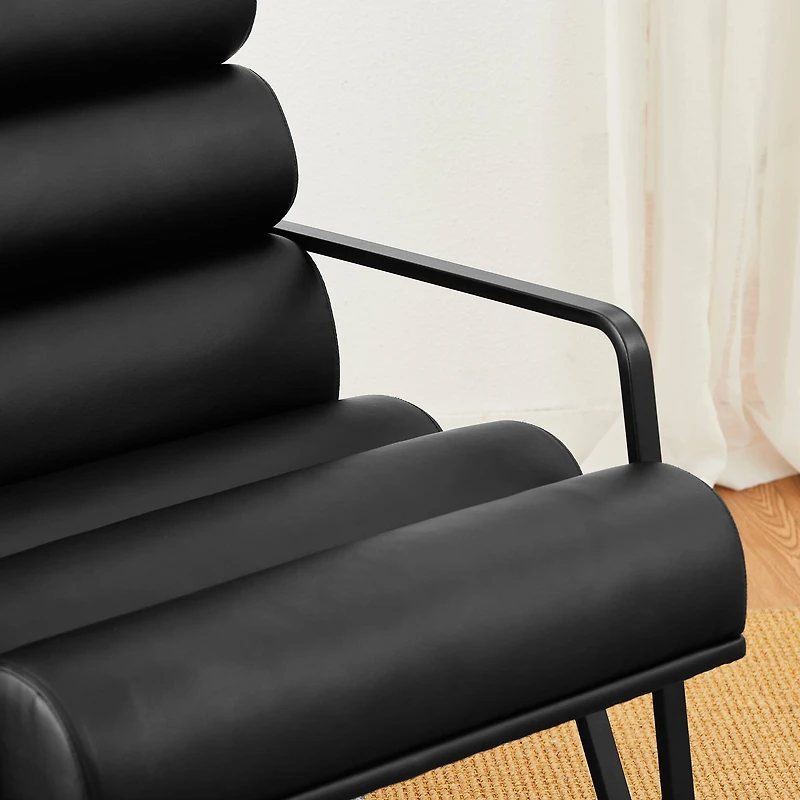 Glitzhome® 26.7" Black Wavy Faux Leather Accent Armchair