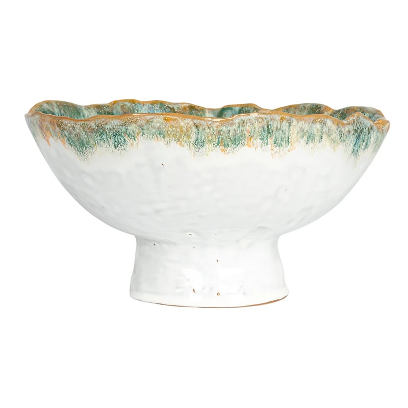 Hello Honey® 9" Green & Brown Stoneware Footed Bowl with Speckled Glaze