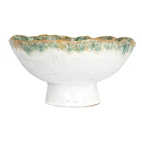 Hello Honey® 9" Green & Brown Stoneware Footed Bowl with Speckled Glaze