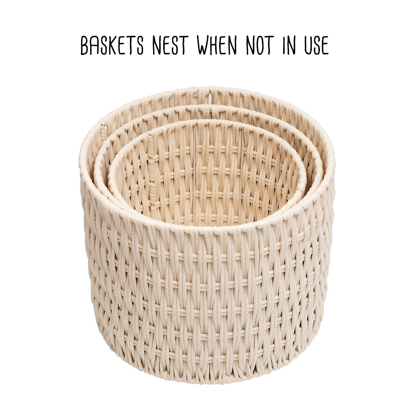 White Metal Frame Nesting Rope Baskets, 3ct.