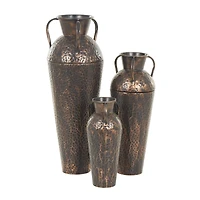 Copper Metal Tall Floor Weathered Amphora Vase Set, 3ct.