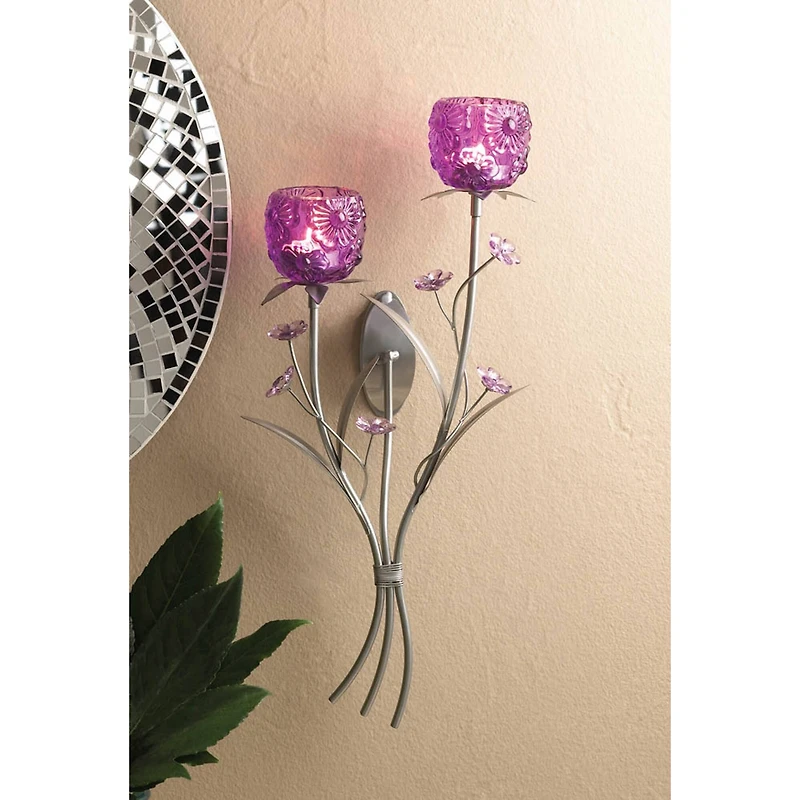 17.25" Fuchsia Blooms Candle Wall Sconce