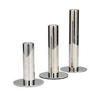 Silver Stainless Steel Slim Minimalistic Candle Holder with Rounded Base Set