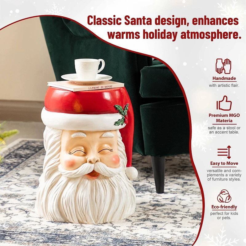 Glitzhome® 16"H Christmas MGO Santa Stool or Accent Table