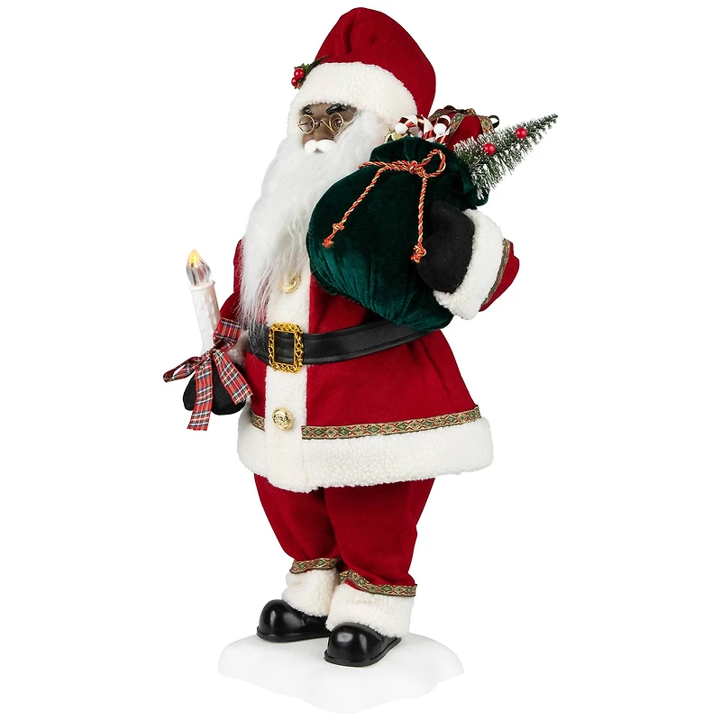 African American Animated and Musical Santa Claus with Candle Christmas Figure - 2'