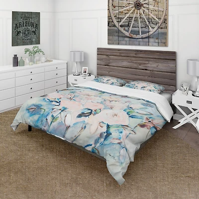 Designart 'Abstract Pink Flowers Farmhouse Waterpainting' Farmhouse Bedding Set