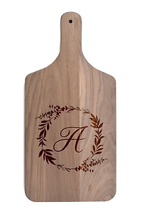 Floral Wreath Monogram Walnut Paddle Cutting Board